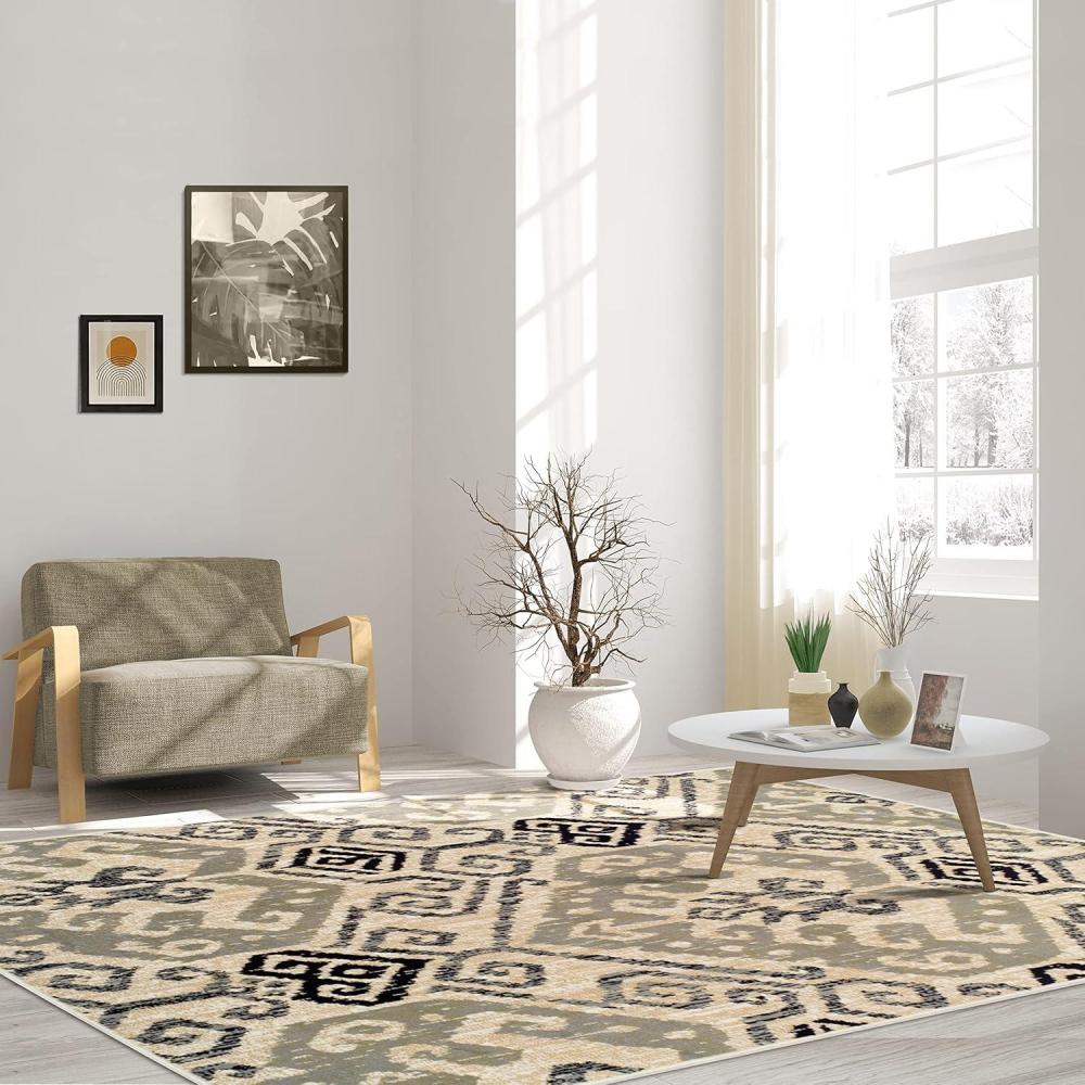 imageSuperior 8mm Pile Height with Jute Backing Gorgeous Ikat Damask Pattern Fashionable and Affordable Woven Rugs 8 x 10 Rug Light BlueBeige