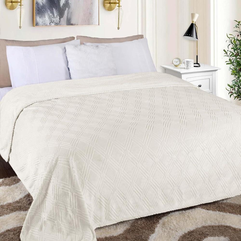 imageSuperior Alaska Collection Quilted Diamond Throw Blanket  Soft Plush Velvety Fleece Blanket for Couch Bed and Living Room Decor  Cozy Warm ampamp Lightweight AllSeason Cover Throw Size WhiteIvory