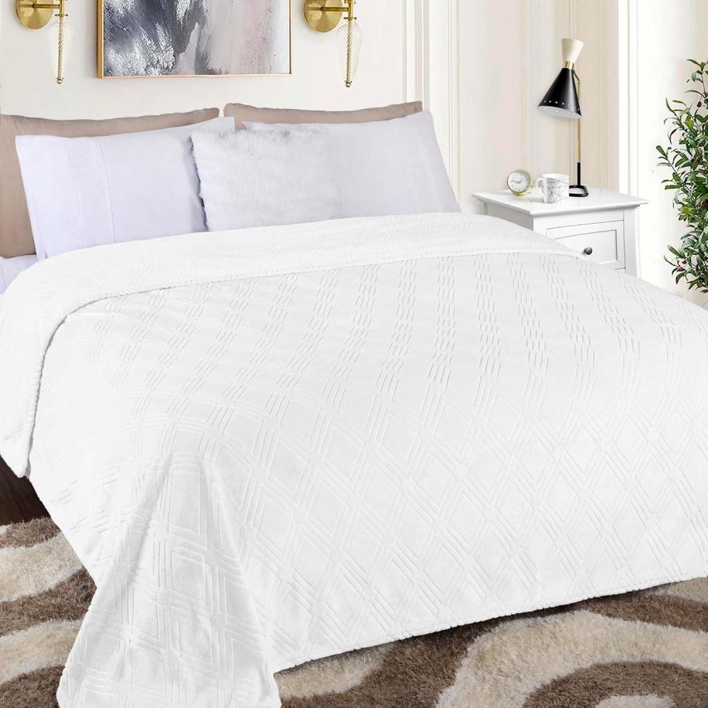 imageSuperior Alaska Collection Quilted Diamond Throw Blanket  Soft Plush Velvety Fleece Blanket for Couch Bed and Living Room Decor  Cozy Warm ampamp Lightweight AllSeason Cover Throw Size WhiteWhite