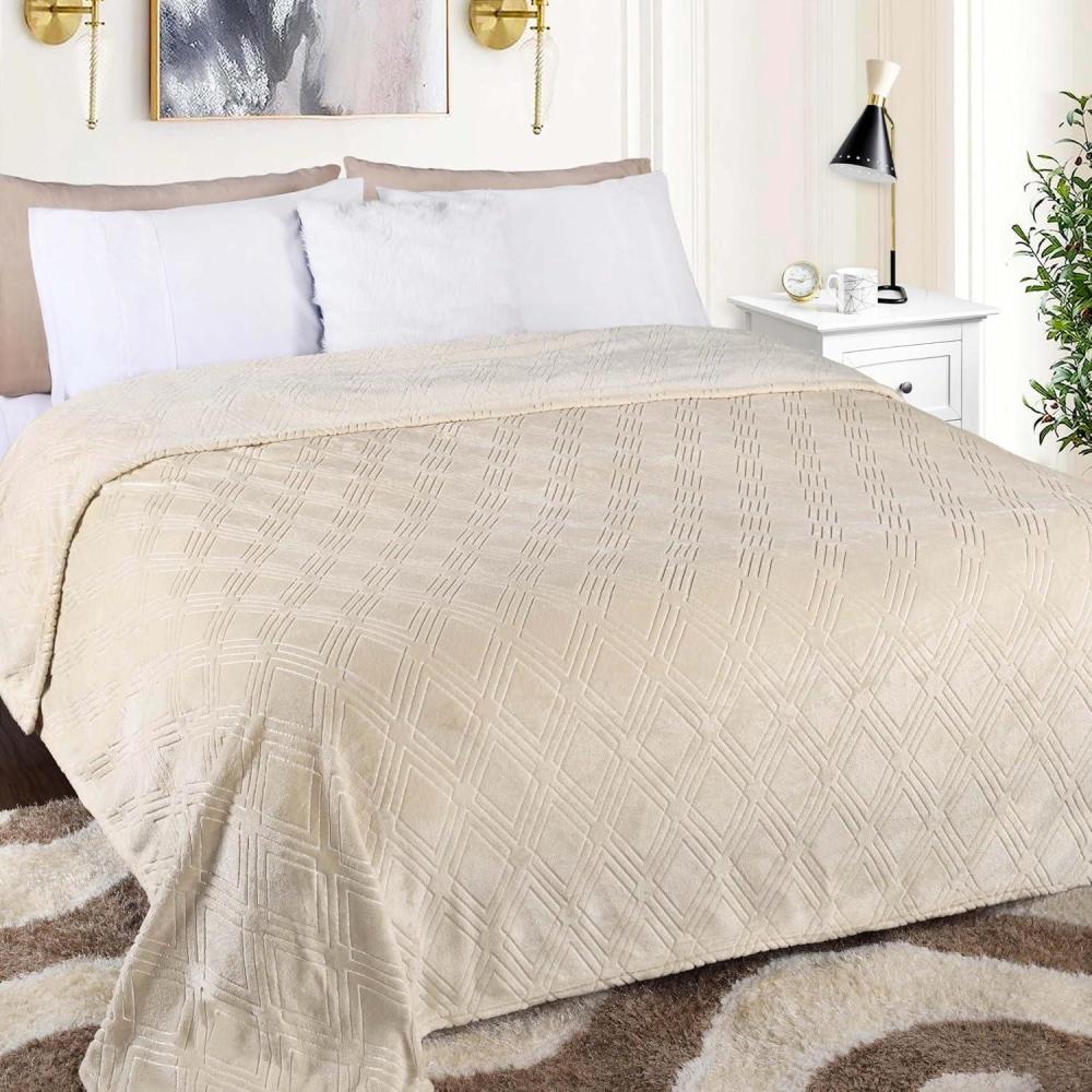 imageSuperior Alaska Collection Quilted Diamond Throw Blanket  Soft Plush Velvety Fleece Blanket for Couch Bed and Living Room Decor  Cozy Warm ampamp Lightweight AllSeason Cover Throw Size WhiteCream