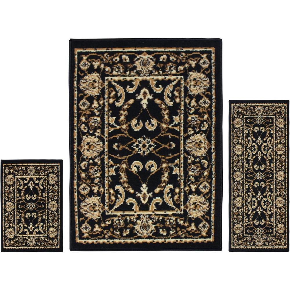 imageSuperior Barringer Collection 3Piece Rug Set Attractive Rugs with Jute Backing Durable and Beautiful Woven Structure Traditional Bordered Area Rug Set  2 x 3 2 x 5 and 5 x 7 Rugs IvoryBeige Black