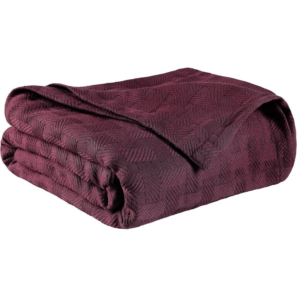 imageSuperior Basketweave Cotton Blanket Basket Weave Design Soft Comfy Cover for Bed Bedding Bedroom Couch Throw Lounging Modern Boho Medium Weighted Blankets Throw Size GoldPlum
