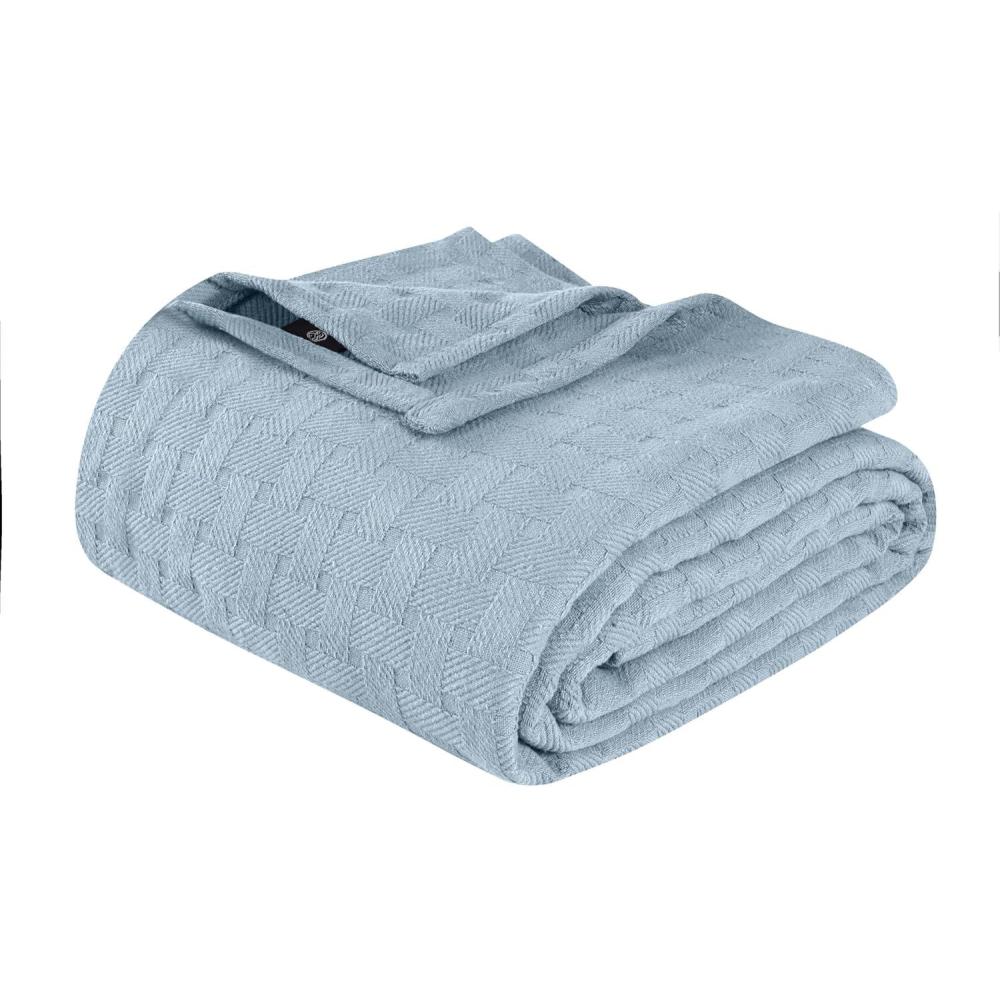 imageSuperior Basketweave Cotton Blanket Basket Weave Design Soft Comfy Cover for Bed Bedding Bedroom Couch Throw Lounging Modern Boho Medium Weighted Blankets Throw Size GoldLight Blue