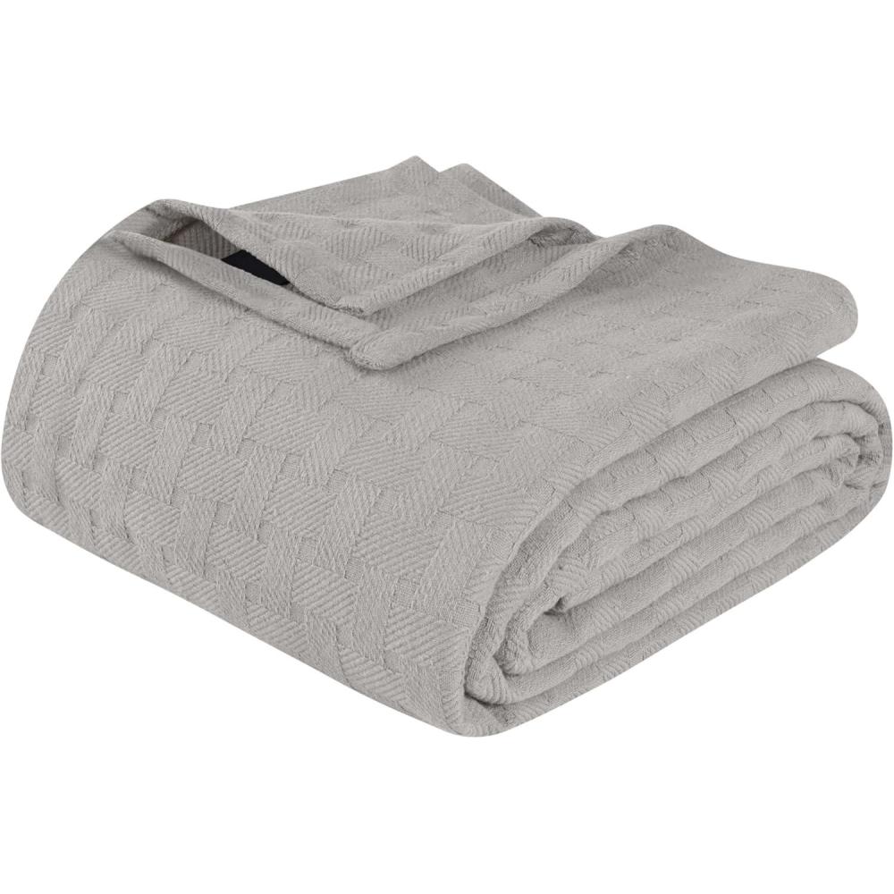 imageSuperior Basketweave Cotton Blanket Basket Weave Design Soft Comfy Cover for Bed Bedding Bedroom Couch Throw Lounging Modern Boho Medium Weighted Blankets Throw Size GoldSilver