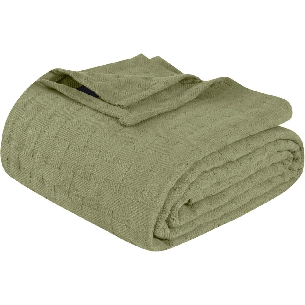 imageSuperior Basketweave Cotton Blanket Basket Weave Design Soft Comfy Cover for Bed Bedding Bedroom Couch Throw Lounging Modern Boho Medium Weighted Blankets Throw Size GoldSage