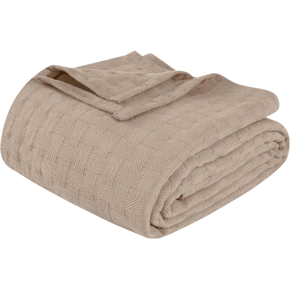 imageSuperior Basketweave Cotton Blanket Basket Weave Design Soft Comfy Cover for Bed Bedding Bedroom Couch Throw Lounging Modern Boho Medium Weighted Blankets Throw Size GoldKhaki