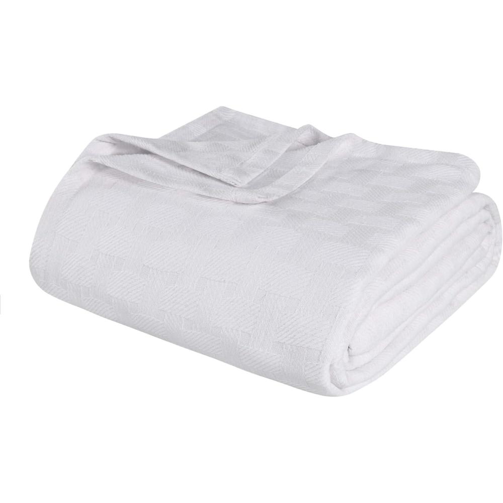 imageSuperior Basketweave Cotton Blanket Basket Weave Design Soft Comfy Cover for Bed Bedding Bedroom Couch Throw Lounging Modern Boho Medium Weighted Blankets Throw Size GoldWhite