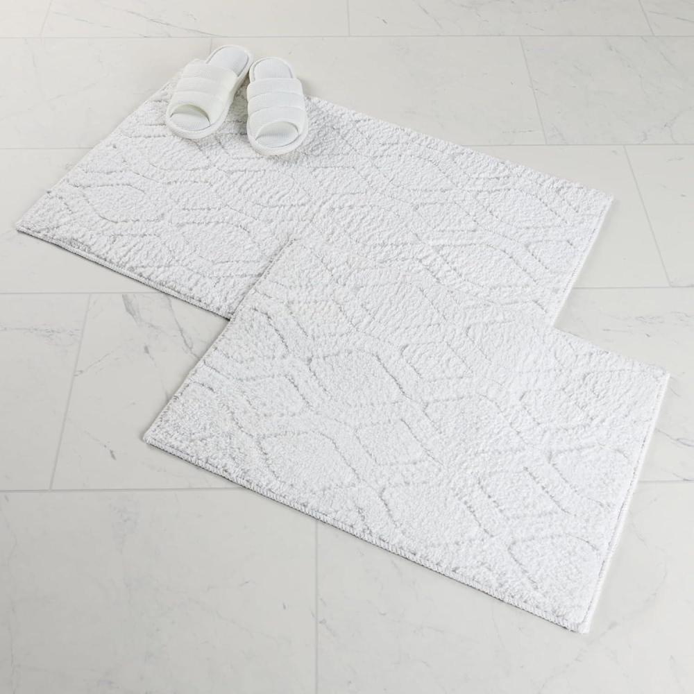 imageSuperior Bath Rug Set Small Area Rugs for Bathroom Kitchen Decor Machine Washable NonSlip Bathmat Rug HighLow Jacquard Mat Geometric Diamond Accent Brou Collection Set of 2 Medium IvoryWhite  Brou