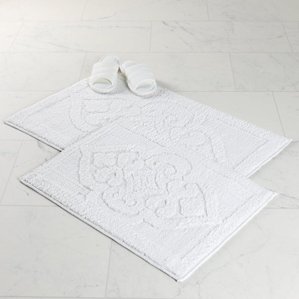 imageSuperior Bath Rug Set Small Area Rugs for Bathroom Kitchen Decor Machine Washable NonSlip Bathmat Rugs Fluffy Tufted Shag Striped Accent Rug Inaya Collection Set of 2 Large WhiteGreyWhite  Myra
