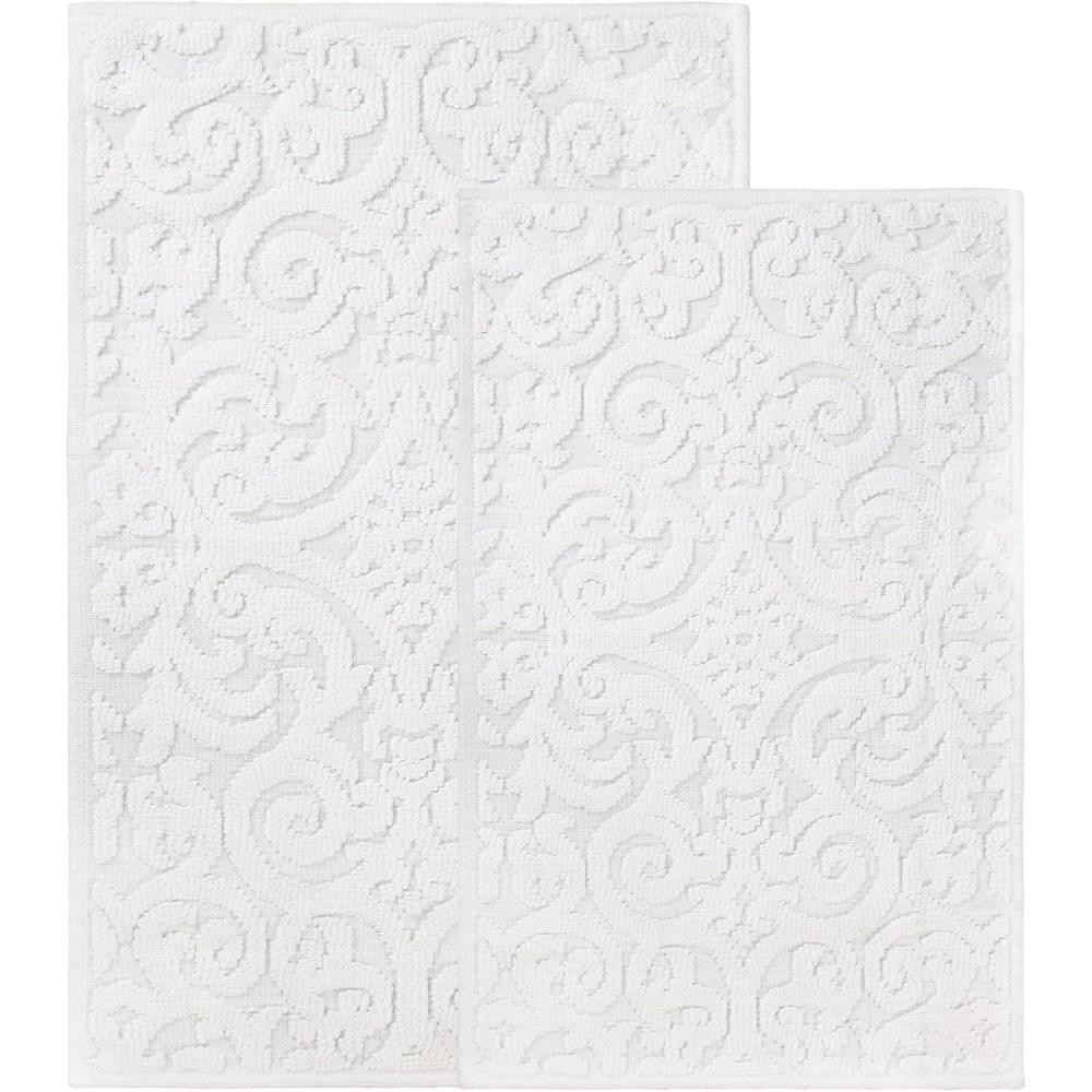 imageSuperior Bath Rug Set Small Area Rugs for Bathroom Kitchen Decor Machine Washable NonSlip Bathmat Rugs Fluffy Tufted Shag Striped Accent Rug Inaya Collection Set of 2 Large WhiteGreyWhite  Vene