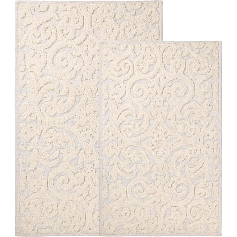 imageSuperior Bath Rug Set Small Area Rugs for Bathroom Kitchen Decor Machine Washable NonSlip Bathmat Rugs Fluffy Tufted Shag Striped Accent Rug Inaya Collection Set of 2 Large WhiteGreyIvory  Vene