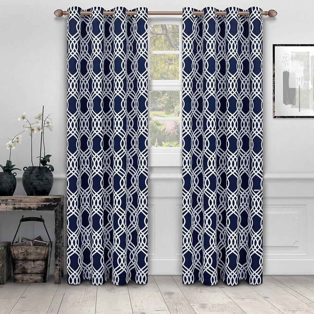 imageSuperior Blackout Curtains Room Darkening Bedroom Drapes Kitchen Living Room Window Accents Sun Blocking Thermal 2 Pack Ribbon Blackout Curtains Set of 2 52quot x 84quot SilverNavy Blue