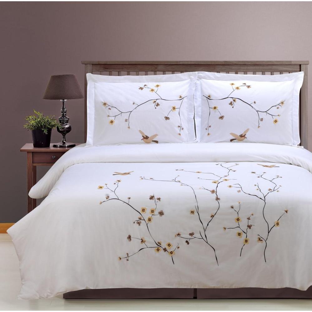 imageSuperior Blossom Embroidered Floral Duvet Cover Set LongStaple Cotton KingCal King WhiteBlossom