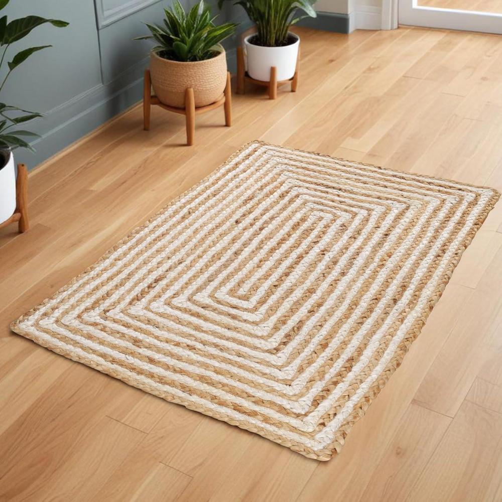 imageSuperior Braided Dyed Jute Handwoven Indoor Area Rug Jute Floor Decor for Dining Room Office Dorm Kitchen Entry HandWoven Modern Farmhouse Rugs 6 Round Navy BlueIvory