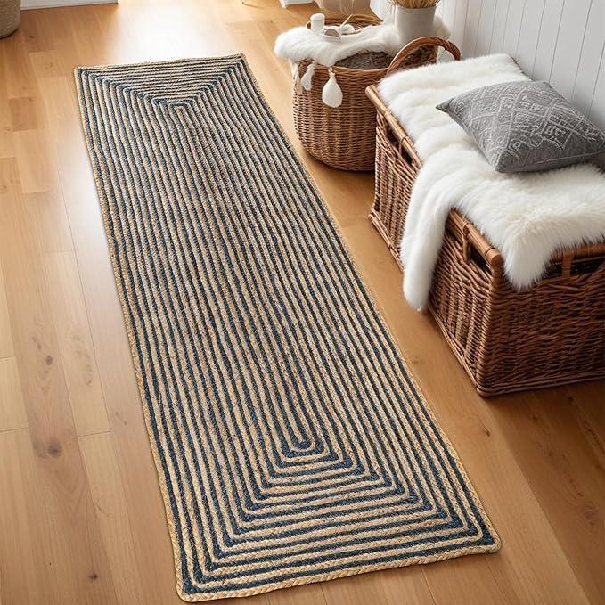 imageSuperior Braided Dyed Jute Handwoven Indoor Area Rug Jute Floor Decor for Dining Room Office Dorm Kitchen Entry HandWoven Modern Farmhouse Rugs 6 Round Navy BlueNavy Blue