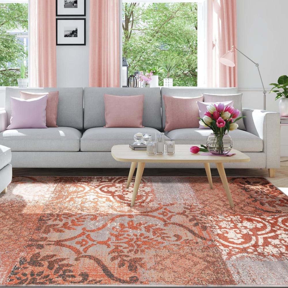 imageSuperior Bristol Collection Area Rug 8mm Pile Height with Jute Backing Chic Geometric Damask Patchwork Design Fashionable and Affordable Woven Rugs  4 x 6 Rug Beige ampamp BrownRust