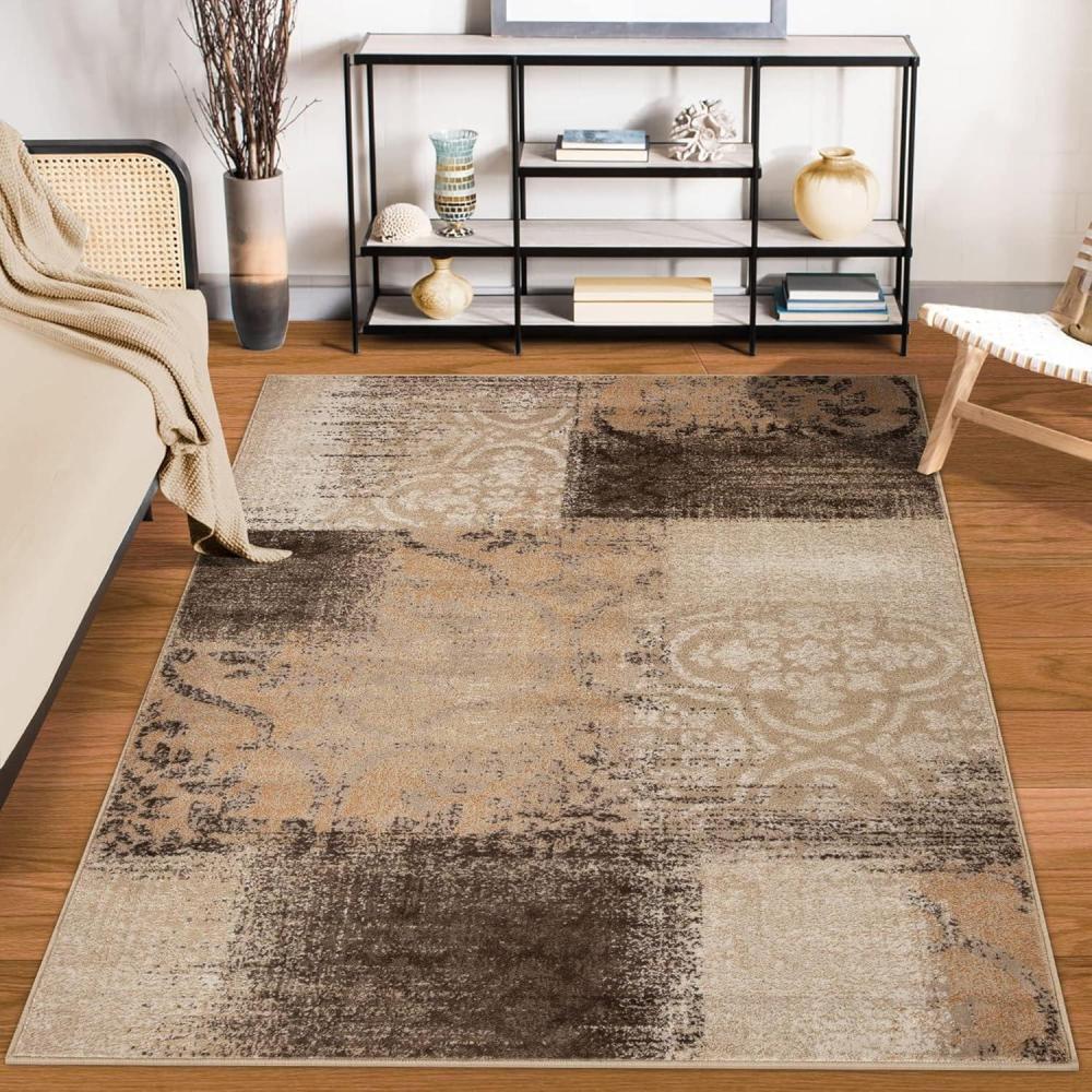imageSuperior Bristol Collection Area Rug 8mm Pile Height with Jute Backing Chic Geometric Damask Patchwork Design Fashionable and Affordable Woven Rugs  4 x 6 Rug Beige ampamp BrownBeigecamel  Z