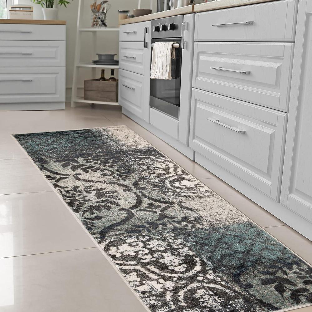 imageSuperior Bristol Collection Area Rug 8mm Pile Height with Jute Backing Chic Geometric Damask Patchwork Design Fashionable and Affordable Woven Rugs  4 x 6 Rug Ivory ampamp Light BlueRivulet