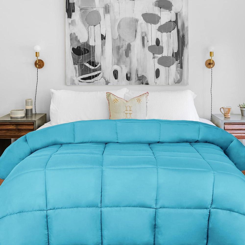 imageSuperior Brushed Microfiber Solid Comforter Down Alternative Bedding Reversible Medium Weight Fluffy Decorative Duvet Insert Oversized Blanket Box Quilt Design King Winter BlueWinter Blue