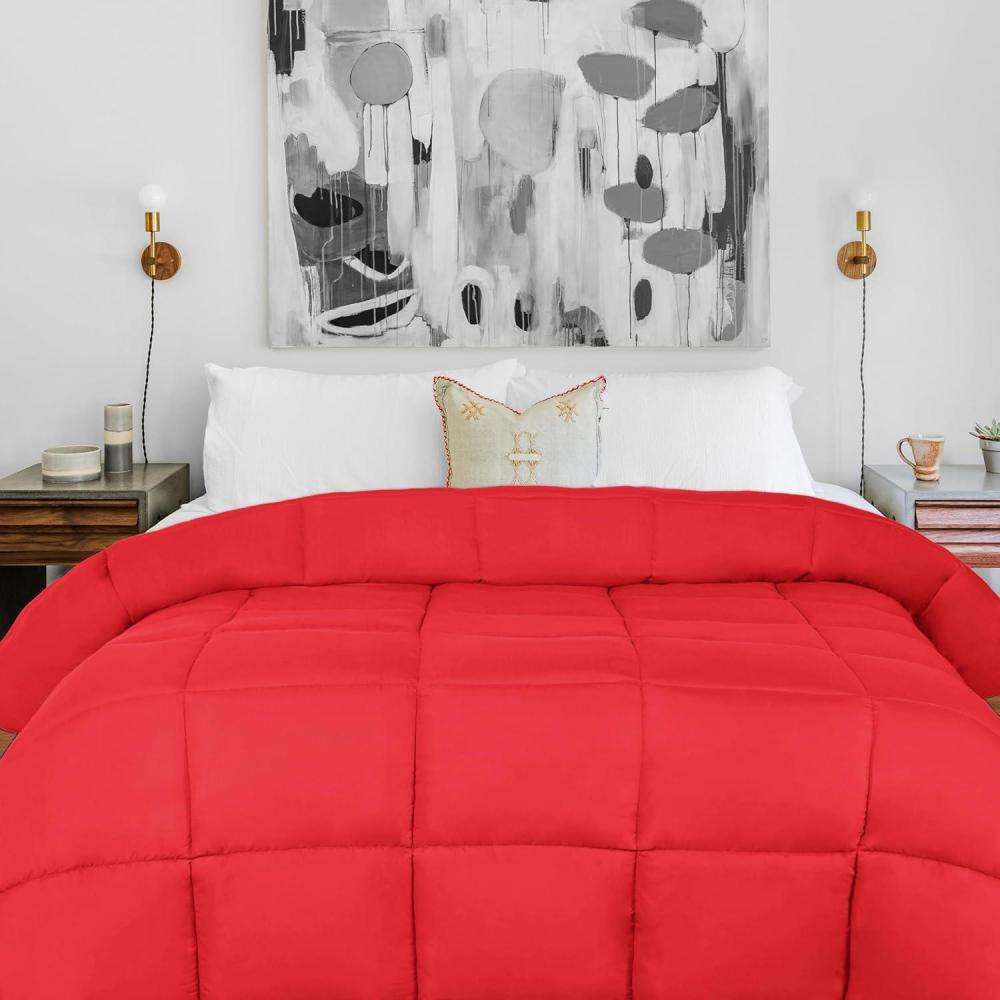 imageSuperior Brushed Microfiber Solid Comforter Down Alternative Bedding Reversible Medium Weight Fluffy Decorative Duvet Insert Oversized Blanket Box Quilt Design King Winter BlueRed