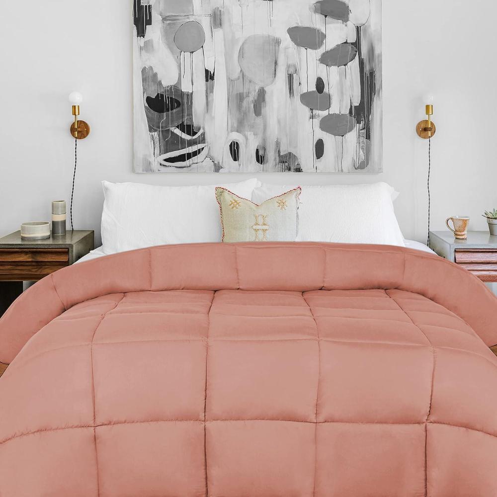 imageSuperior Brushed Microfiber Solid Comforter Down Alternative Bedding Reversible Medium Weight Fluffy Decorative Duvet Insert Oversized Blanket Box Quilt Design King Winter BlueBlush