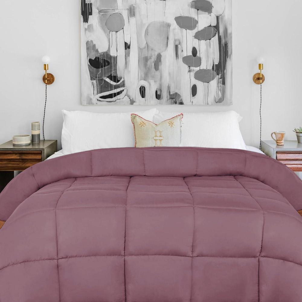 imageSuperior Brushed Microfiber Solid Comforter Down Alternative Bedding Reversible Medium Weight Fluffy Decorative Duvet Insert Oversized Blanket Box Quilt Design King Winter BlueMauve