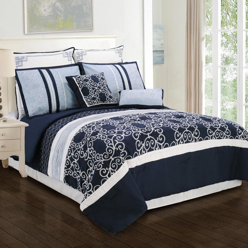 imageSuperior Clarissa 8 Piece Embroidered and PinTucked Comforter Set California King BlueCalifornia King