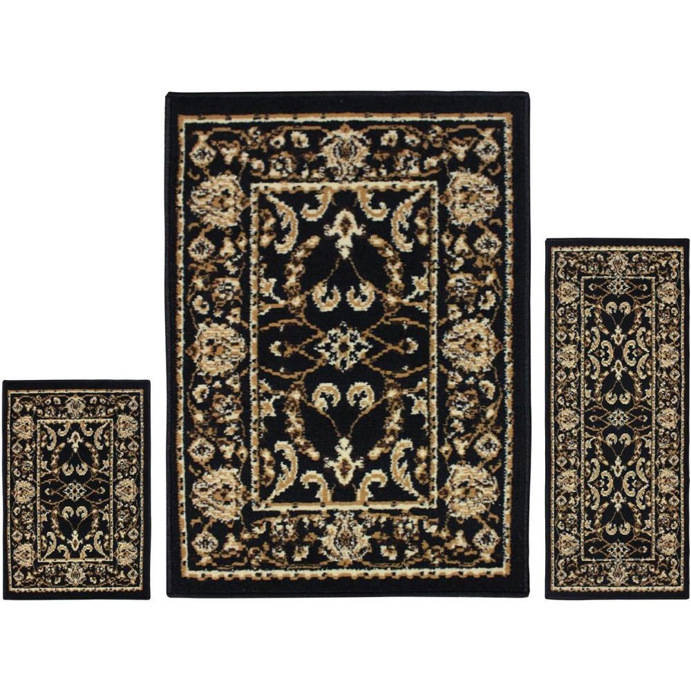 imageSuperior Clementina Collection 3Piece Rug Set Attractive Rugs with Jute Backing Durable and Beautiful Woven Structure Elegant Medallion Area Rug Set  2 x 3 2 x 5 and 5 x 7 Rugs BlackBeige Black