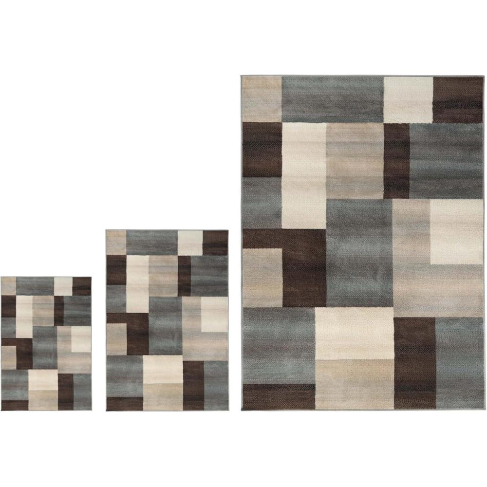 imageSuperior Clifton 3 Piece Indoor Area Rug Set Jute Backing Modern Color Block Decor for Hallway Entry Office Kitchen Bedroom Living Room Floors Plush Rugs 2 x 3 3 x 5 8 x 10 Grey