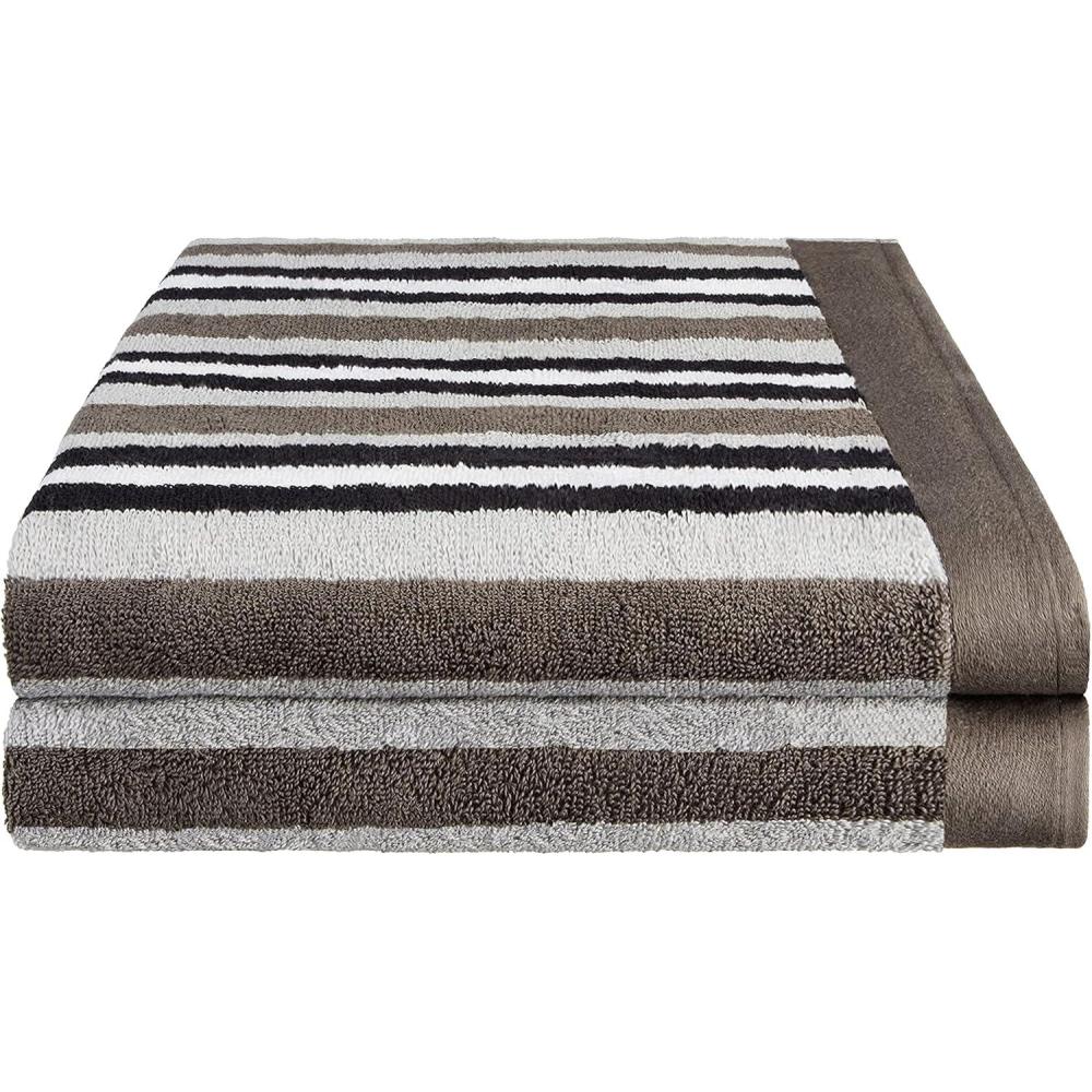 imageSuperior Collection Luxurious Stripes Combed Cotton 2Piece Bath Sheet Set CharcoalCharcoal