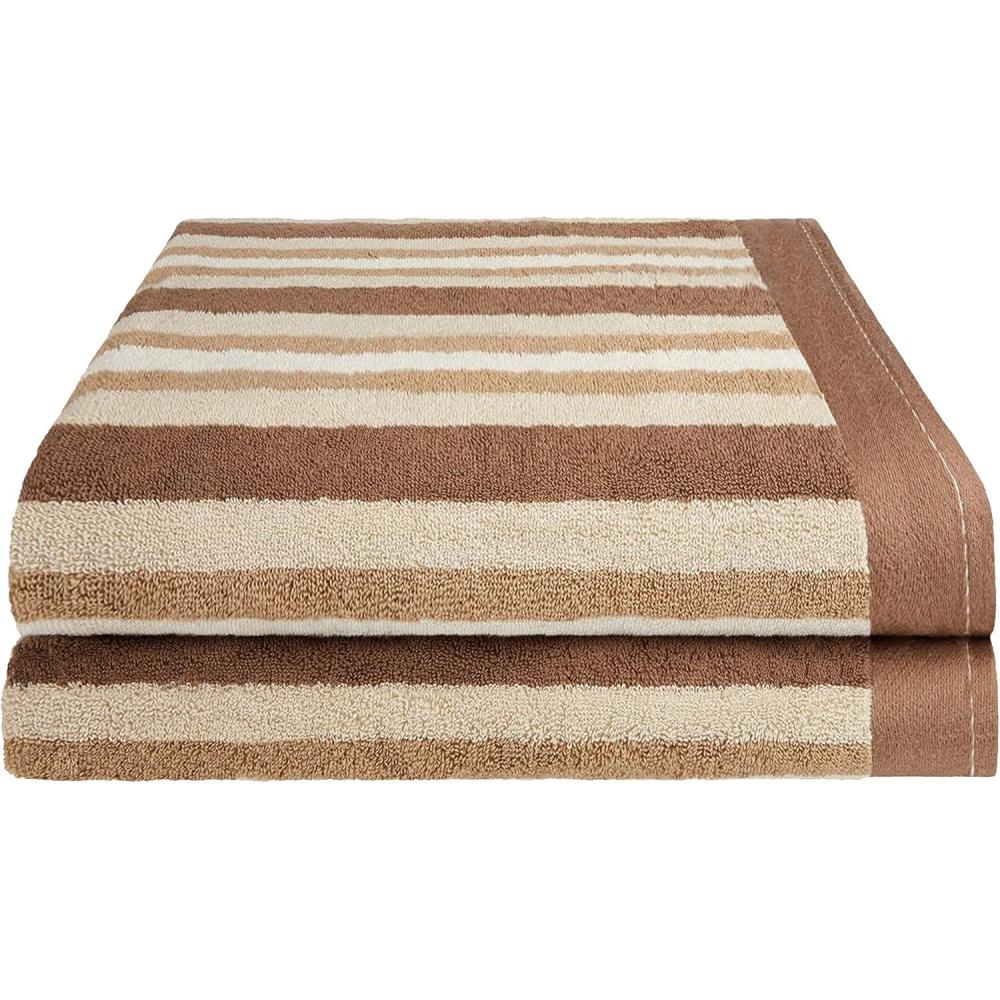 imageSuperior Collection Luxurious Stripes Combed Cotton 2Piece Bath Sheet Set CharcoalChocolate