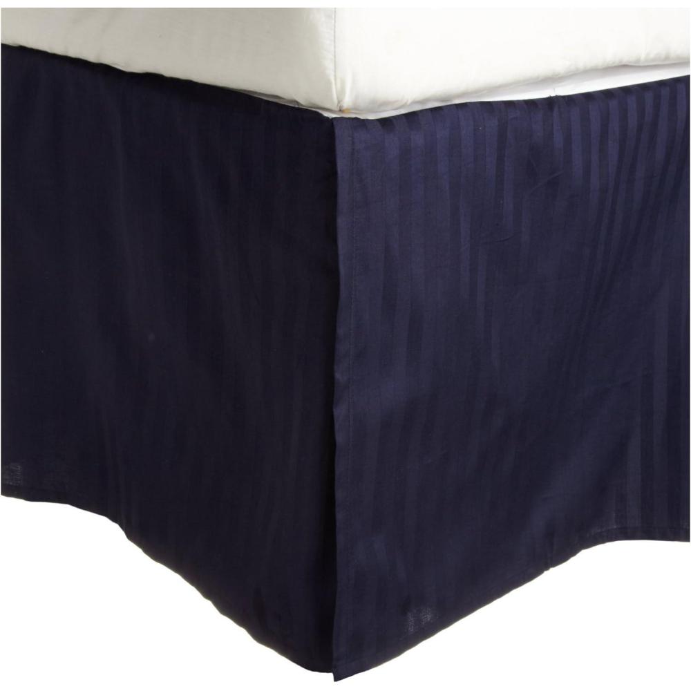 imageSuperior Combed Cotton 300 Thread Count Bed Skirt Stripe Black TwinNavy Blue