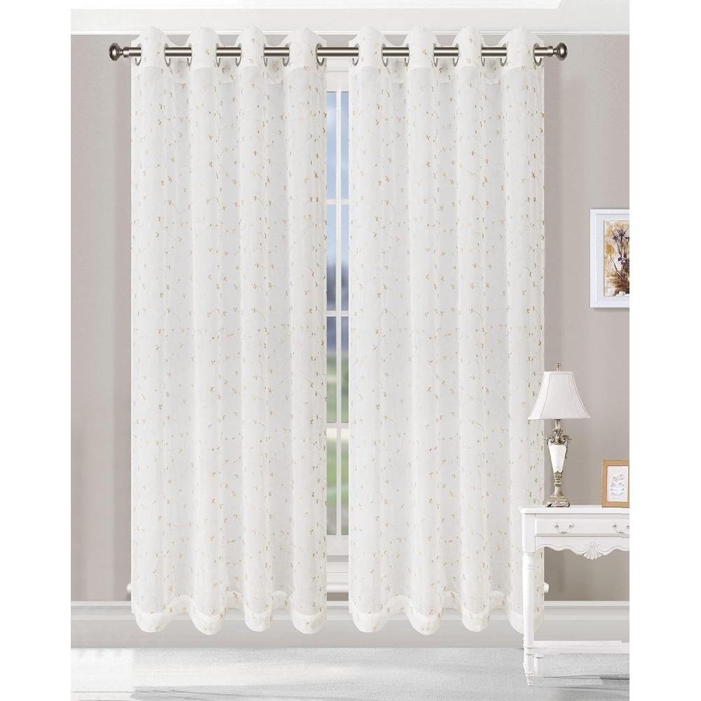 imageSuperior Cormac Sheer Curtains Window Accents for Family Room or Bedroom Modern Eclectic Transitional Style Decorative Geometric Trellis with Grommets Curtain Set of 2 Panels 52quot W X 63quot L IvoryChampagne