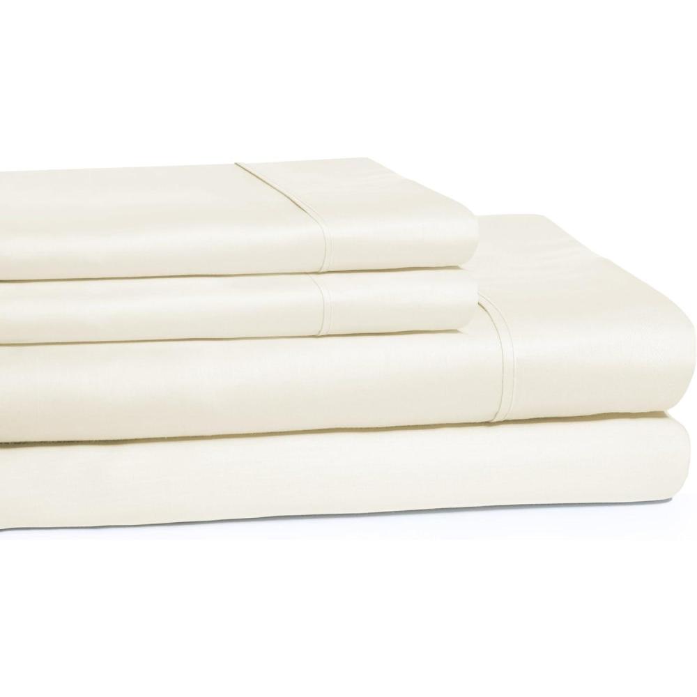 imageSuperior Cotton 300Thread Count Solid Deep Pocket Sheet Set King Light Grey 4Piece SetIvory
