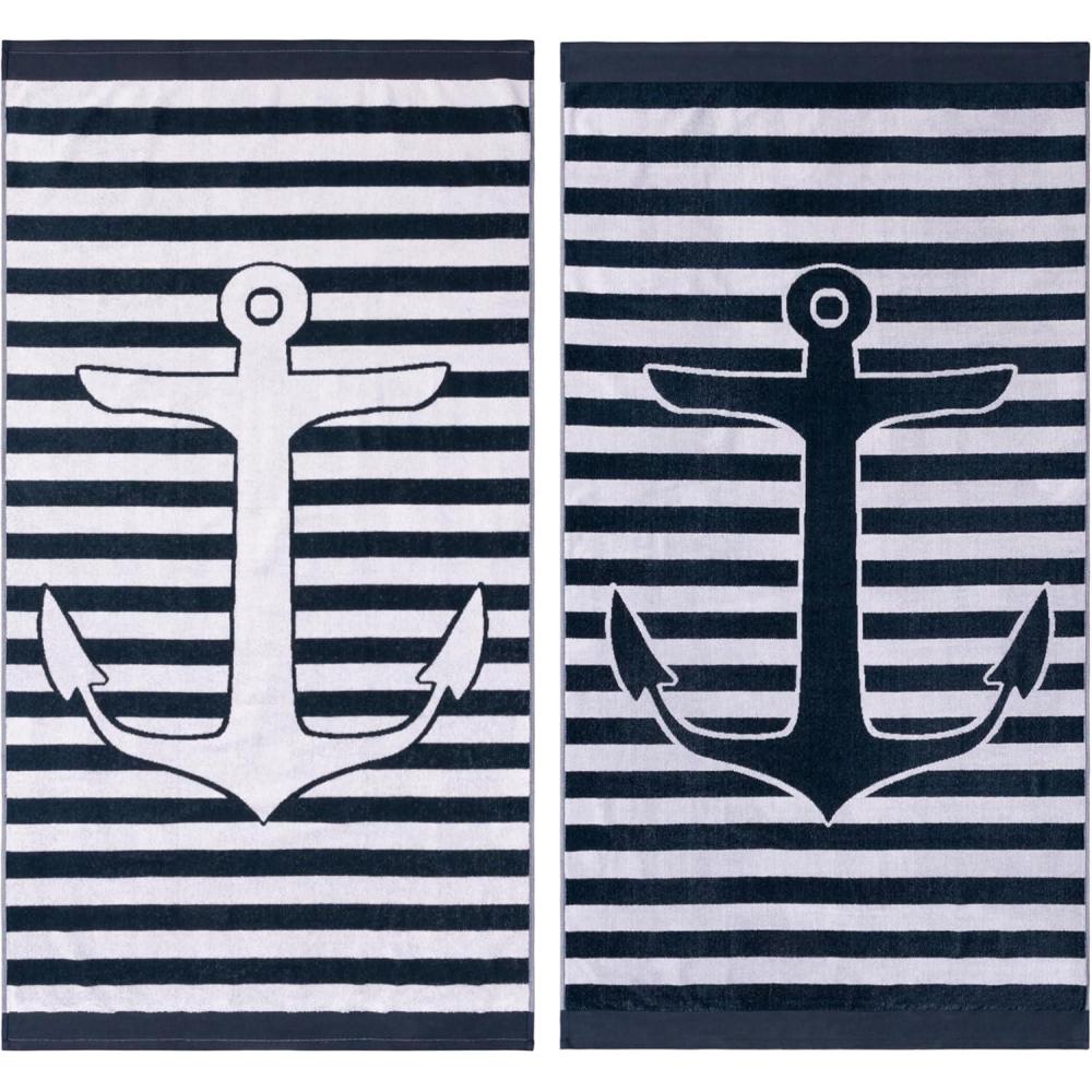 imageSuperior Cotton Beach Towels Towel Set for Kids Pool Swimming Adults Oversized Absorbent Fast Drying Bathroom Basics Nautical Yacht Club Collection 34quot x 64quot Navy BlueWhite 2 PieceYacht  Navy BlueWhite