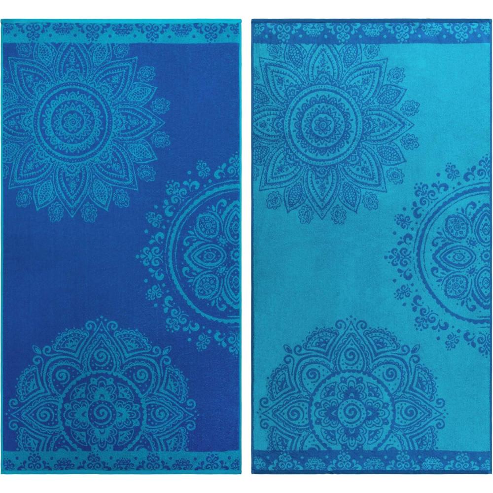 imageSuperior Cotton Beach Towels Towel Set for Kids Pool Swimming Adults Oversized Absorbent Fast Drying Bathroom Basics Nautical Yacht Club Collection 34quot x 64quot Navy BlueWhite 2 PieceFloral  Blue