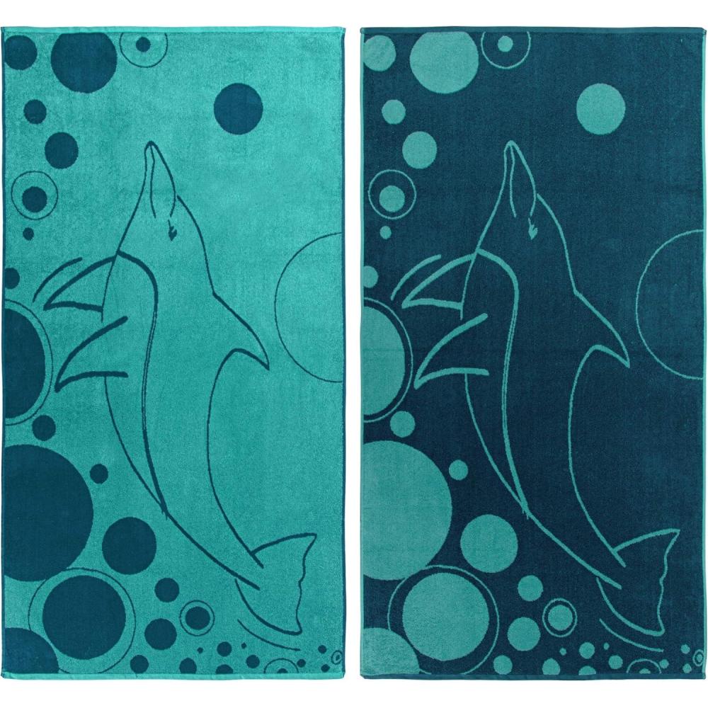 imageSuperior Cotton Beach Towels Towel Set for Kids Pool Swimming Adults Oversized Absorbent Fast Drying Bathroom Basics Nautical Yacht Club Collection 34quot x 64quot Navy BlueWhite 2 PieceDolphin  Teal
