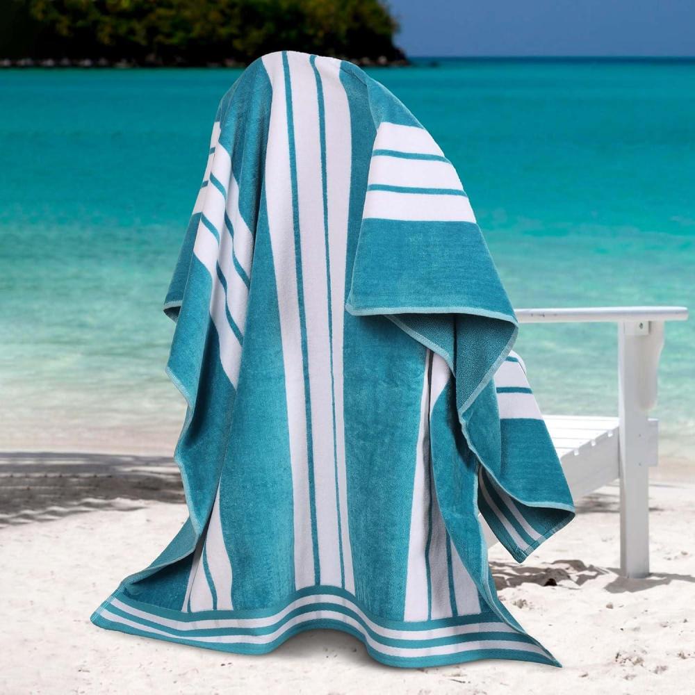 imageSuperior Cotton Cabana Striped Beach Towels Colorful Towels for Adult Kid Pool Swimming Sand Travel Large Oversized Absorbent Fast Drying Bath Basics Cabana Collection 1 Piece OrangeTurquoise
