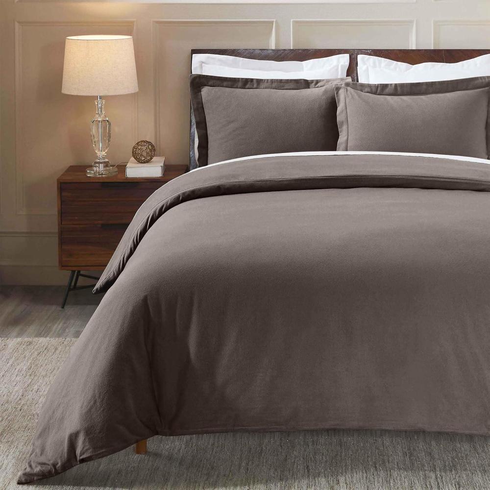 imageSuperior Cotton Flannel Duvet Cover Set Brushed Cotton Bedding Cozy Comfort Soft 3Piece Set Includes 1 Duvet Cover with Button Closure 2 Pillow Shams Solid Design FullQueen WhiteCharcoal