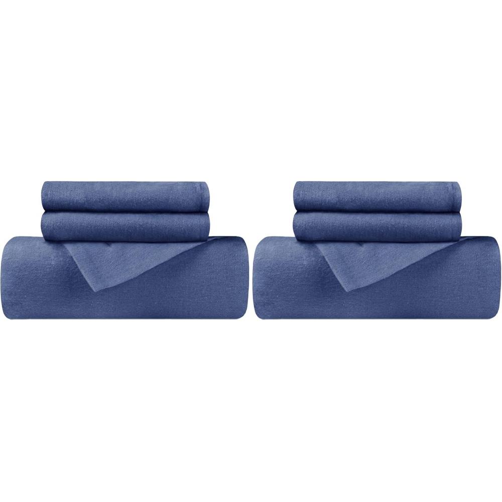 imageSuperior Cotton Flannel Duvet Cover Set Brushed Cotton Bedding Cozy Comfort Soft 3Piece Set Includes 1 Duvet Cover with Button Closure 2 Pillow Shams Solid Design FullQueen WhiteNavy Blue