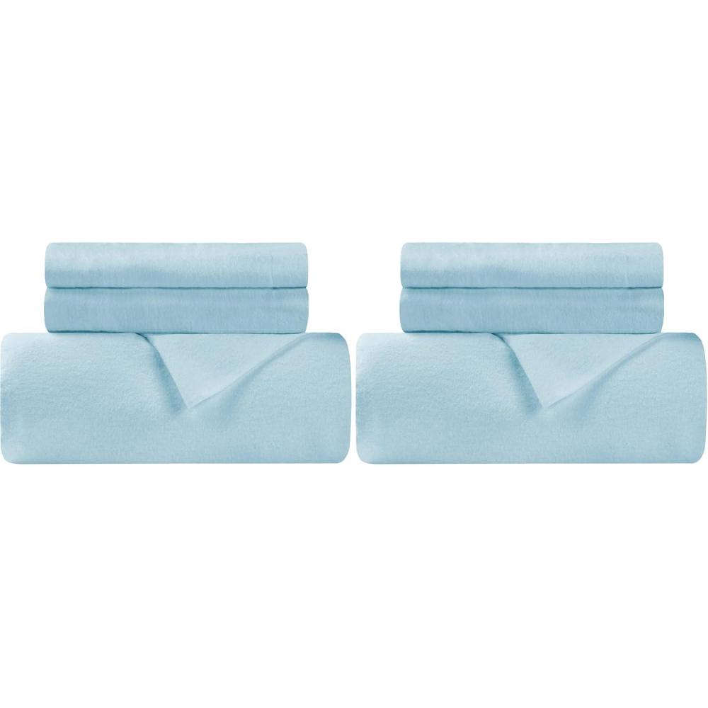 imageSuperior Cotton Flannel Duvet Cover Set Brushed Cotton Bedding Cozy Comfort Soft 3Piece Set Includes 1 Duvet Cover with Button Closure 2 Pillow Shams Solid Design FullQueen WhiteLight Blue