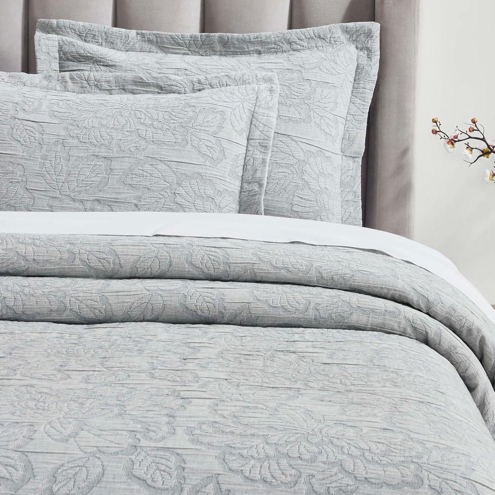 imageSuperior Cotton Fleur De Lis Bedspread Set Warm Blankets AllSeason Bedding Bedroom Decor Decorative Boho Medallion Coverlet Includes 1 Bedspread 2 Pillow Shams Full PeachGrey