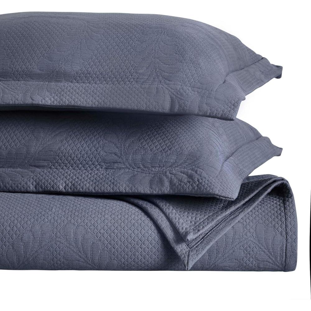imageSuperior Cotton Fleur De Lis Bedspread Set Warm Blankets AllSeason Bedding Bedroom Decor Decorative Boho Medallion Coverlet Includes 1 Bedspread 2 Pillow Shams Full PeachDenim Blue