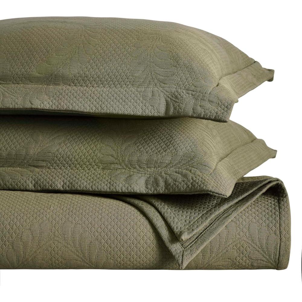 imageSuperior Cotton Fleur De Lis Bedspread Set Warm Blankets AllSeason Bedding Bedroom Decor Decorative Boho Medallion Coverlet Includes 1 Bedspread 2 Pillow Shams Full PeachOlive Green 01