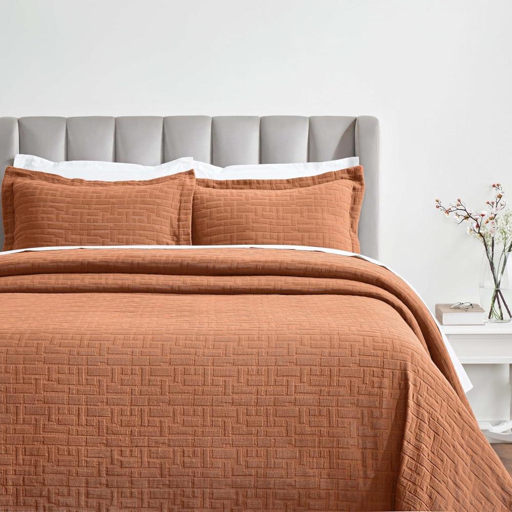imageSuperior Cotton Fleur De Lis Bedspread Set Warm Blankets AllSeason Bedding Bedroom Decor Decorative Boho Medallion Coverlet Includes 1 Bedspread 2 Pillow Shams Full PeachBurnt Orange
