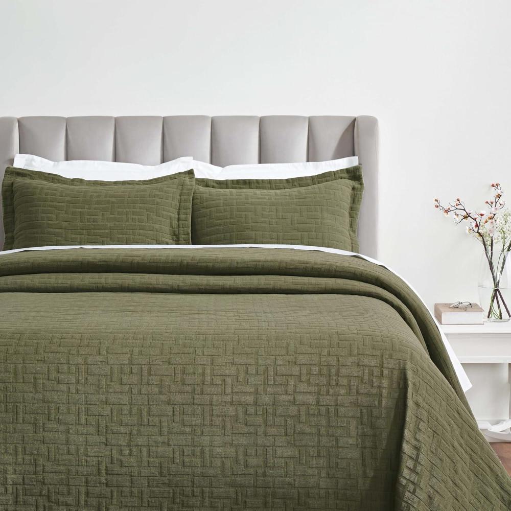 imageSuperior Cotton Fleur De Lis Bedspread Set Warm Blankets AllSeason Bedding Bedroom Decor Decorative Boho Medallion Coverlet Includes 1 Bedspread 2 Pillow Shams Full PeachOlive Green