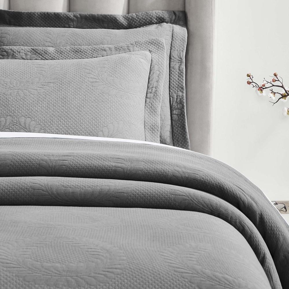 imageSuperior Cotton Fleur De Lis Bedspread Set Warm Blankets AllSeason Bedding Bedroom Decor Decorative Boho Medallion Coverlet Includes 1 Bedspread 2 Pillow Shams Full PeachGrey 02
