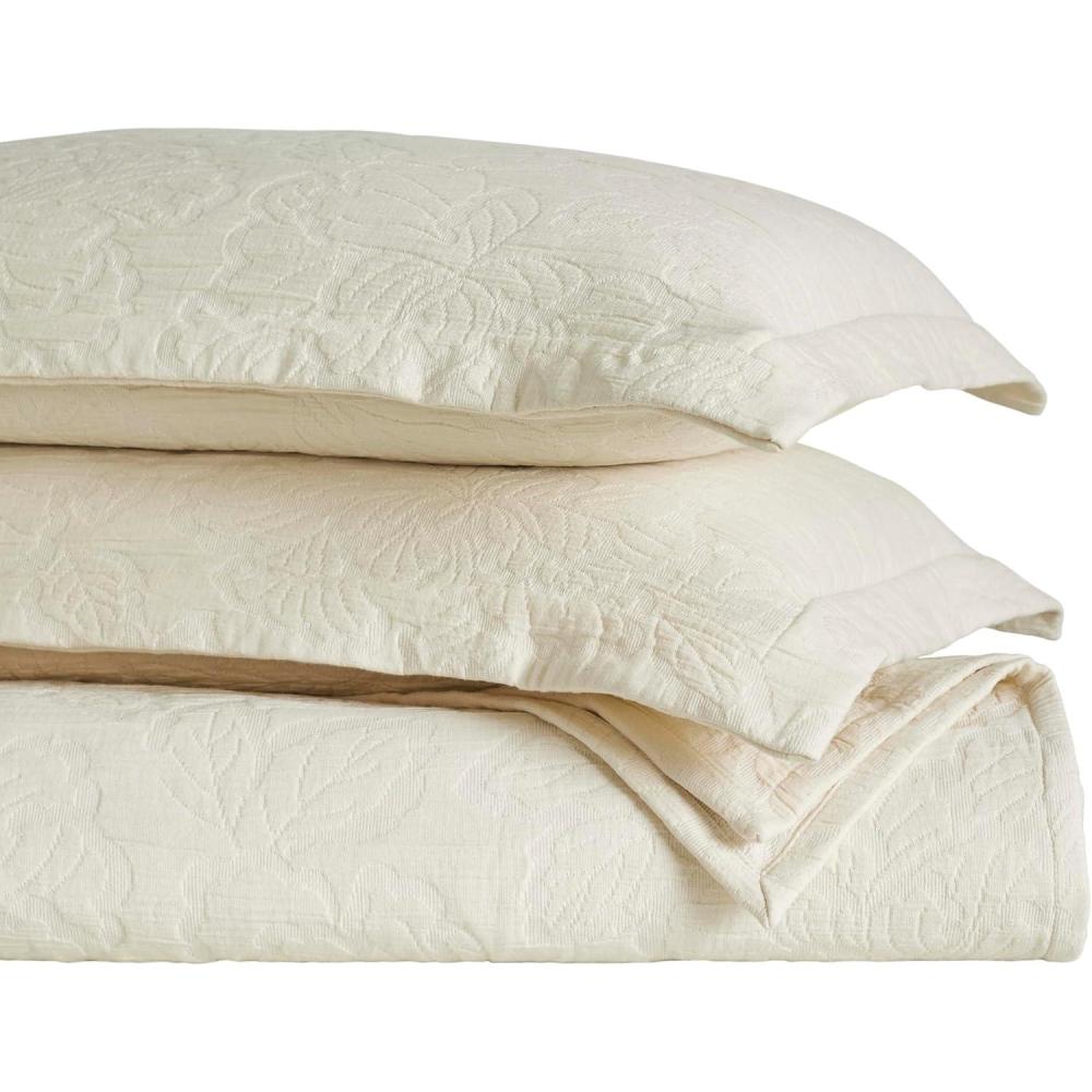 imageSuperior Cotton Fleur De Lis Bedspread Set Warm Blankets AllSeason Bedding Bedroom Decor Decorative Boho Medallion Coverlet Includes 1 Bedspread 2 Pillow Shams Full PeachIvory