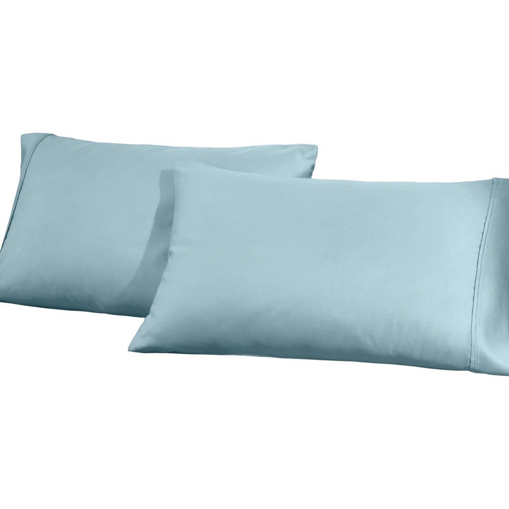 imageSuperior CottonBlend 2Piece Solid Pillowcases  Standard IvoryLight Blue