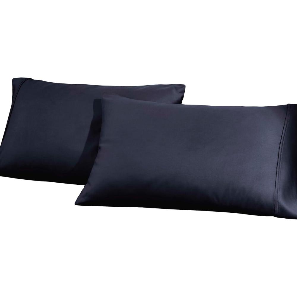 imageSuperior CottonBlend 2Piece Solid Pillowcases  Standard IvoryNavy Blue
